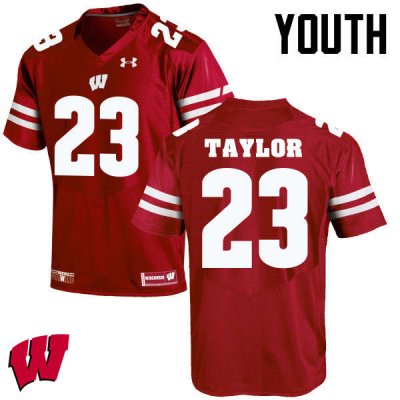 Youth Wisconsin Badgers NCAA #23 Jonathan Taylor Red Authentic Under Armour Stitched College Football Jersey HL31P52HX